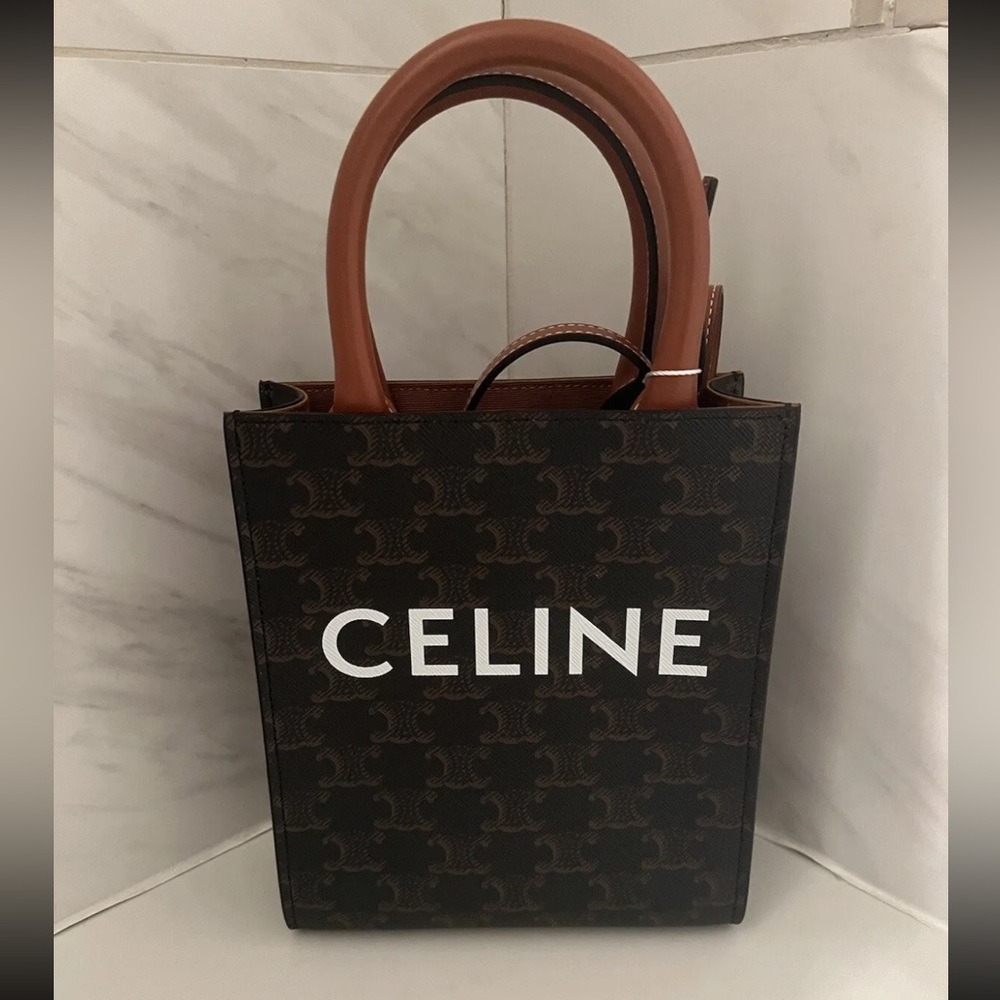 Celine Mini Vertical Cabas Tote in Triomphe Canvas